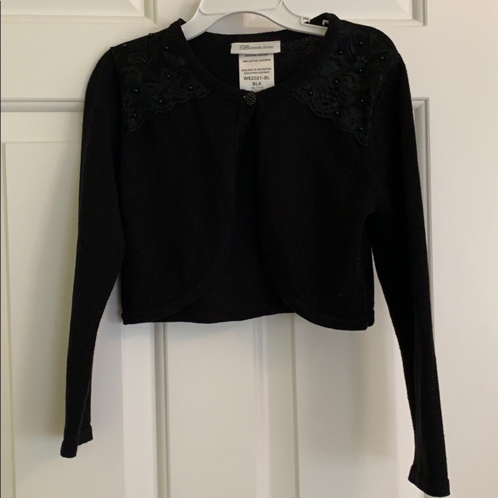 Dressy Black Shrug Sweater with Lace Detail